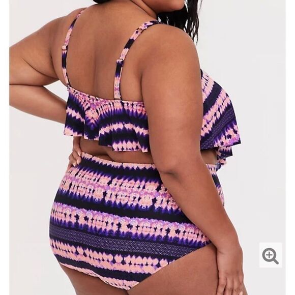 Torrid PINK & PURPLE TIE-DYE‎ FLOUNCE BIKINI BOTTOM - Picture 3 of 10